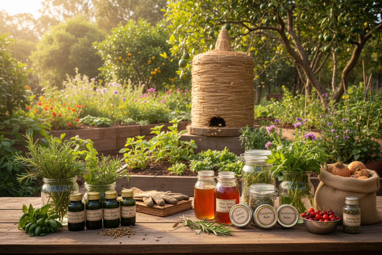 Australian food forest with homemade products
